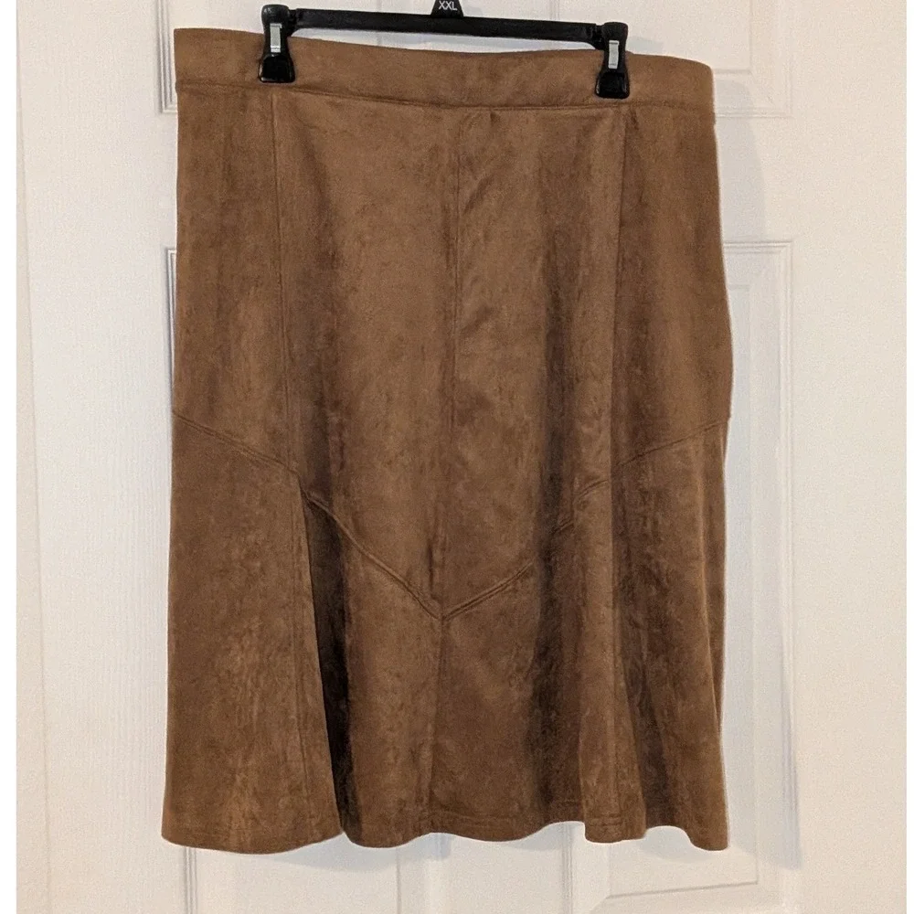 Westport 1962 Womens XL Brown‎ Faux Suede A-Line Skirt NWT Stretch $48